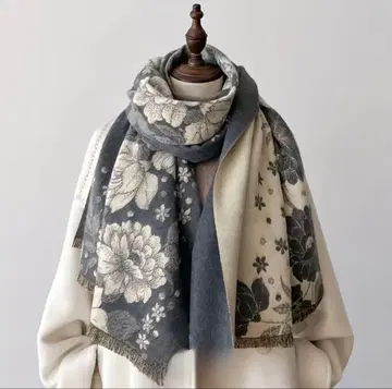 꽃무늬 대형 스톨 그레이/화이트 기모노 양장