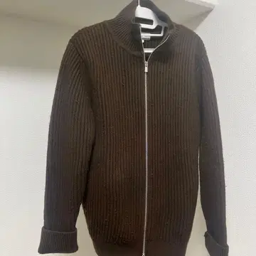 니트 스웨터 다크 브라운 리브 지퍼 달린 L