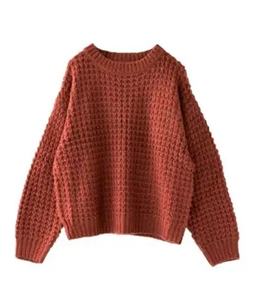 와플 편직 크루넥 니트 테라코타 오렌지