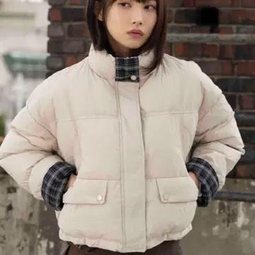 The green lab 다운 자켓 체크 화이트 아우터