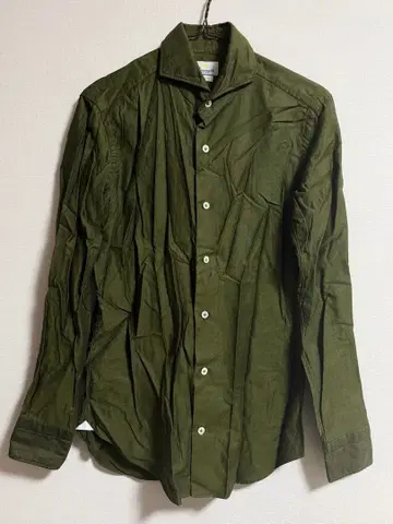 Giannetto 슬림핏 긴팔 셔츠 올리브 그린