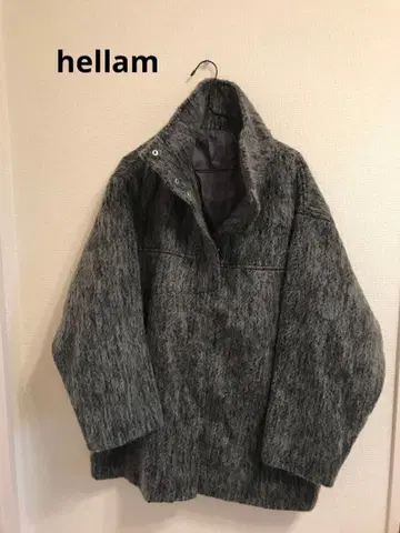 hellam 샤기 스탠드 칼라 코트 그레이