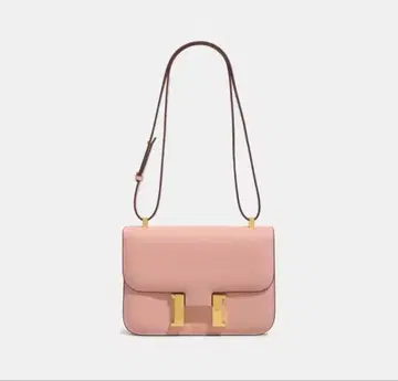 천연 가죽 숄더백 핑크 로고