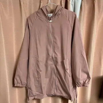 핑크 후드 부착 롱 자켓