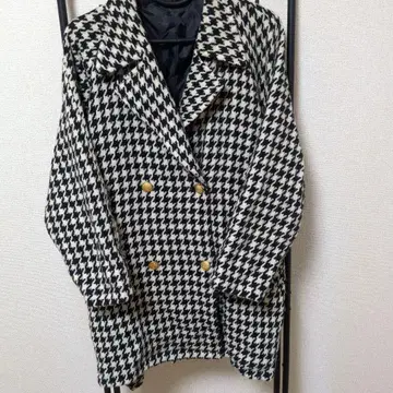 GALLERY SEAMORE 여성용 코트 롱 코트 하운드투스 체크 패턴