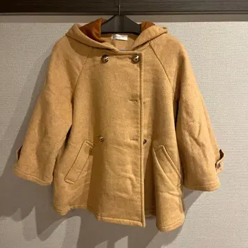 OFUON 후드 부착 베이지 판초