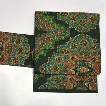 하카타 오리 하스나고야 오비 순수 실크 그린 화문 so234