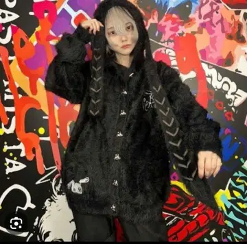 NieR 샤기 니트 가디건 블랙 토끼 귀