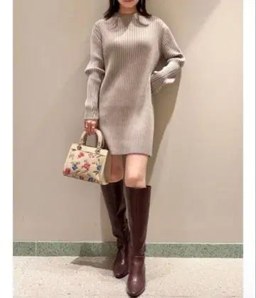 SNIDEL Sustainable 와이드 리브 미니 니트 원피스