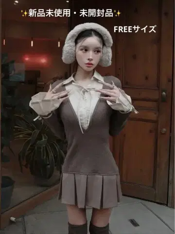 다리치 셔츠 도킹 플리츠 미니 원피스 MOC 모카