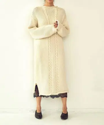 sea rie 울 보틀넥 케이블 니트 드레스 원피스