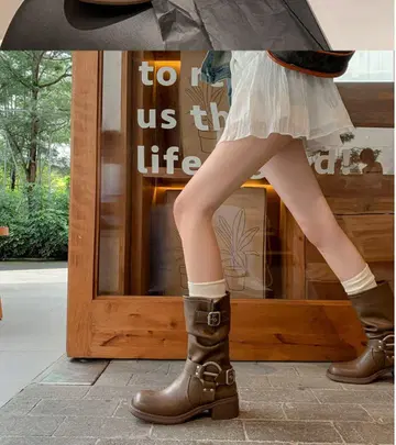 브라운 버클 롱 부츠