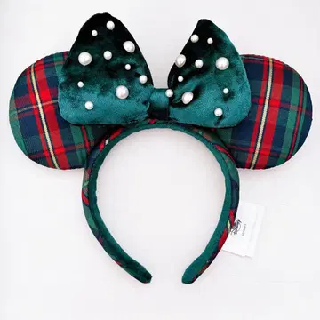 디즈니 아우라니 크리스마스 머리띠 타탄 체크 펄 미니