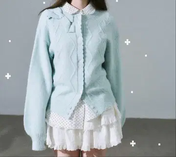 Ranymoon 민트 블루 리본 포함 가디건