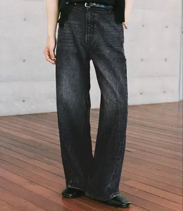 WYM LIDNM/CURVED FLARE DENIM SLACKS