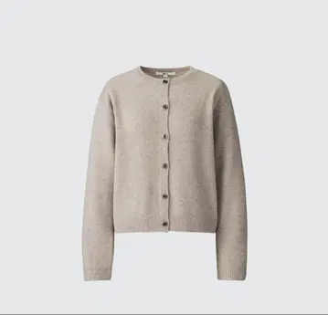 유니클로 캐시미어 크루넥 숏 가디건 베이지