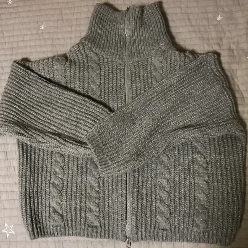 Gray Grey High Neck Cable Knit Two-Way Zip-Up | Bunjang Global