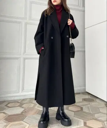 니트 멜톤 사이드 슬릿 롱 체스터 코트