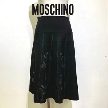MOSCHINO 모스키노 울 플레어 스커트 블랙 꽃무늬 이탈리아제