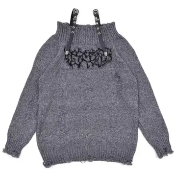 볼칸 벨트 오프숄더 데미지 로고 니트 블랙