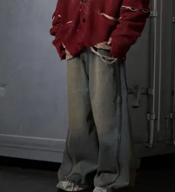 GRANCY 지퍼 디자인 배기 데님 팬츠 S