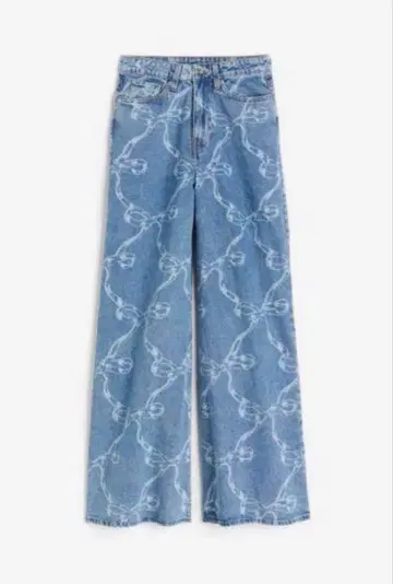 H&M 플레어 하이웨스트 데님 리본 무늬