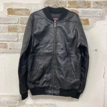 레어 사이즈 천연 가죽 블랙 레더 봄버 자켓 XL