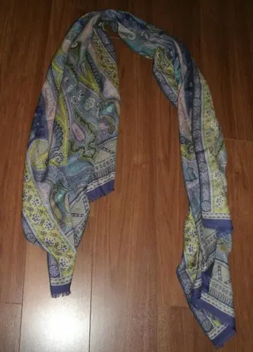 에트로 페이즐리 무늬 실크울 스톨 네이비 계열