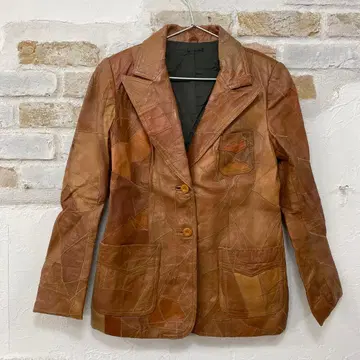 새상품급 빈티지 브라운 패치워크 가죽 블레이저 M