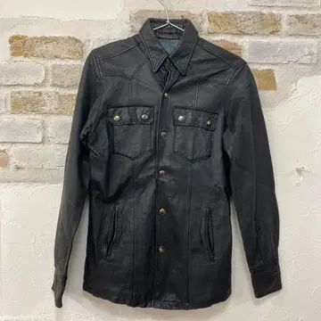 천연 가죽 M 아바하우스 블랙 레더 자켓 안감 블루 버튼 포켓