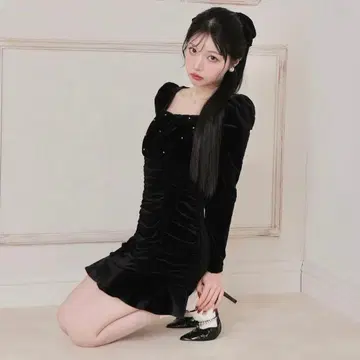 M me eme 벨로아 드레이프 미니 드레스