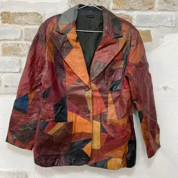 천연 가죽 멀티 컬러 패치워크 가죽 자켓