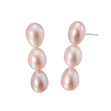 핑크 진주 3연 귀걸이