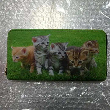 고양이 패턴 미사용 새상품 라운드 지퍼 장지갑 인조 가죽