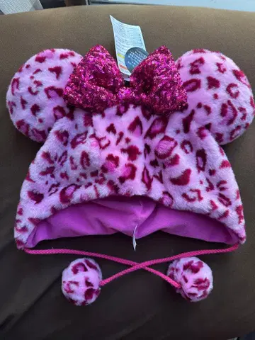 택 포함 새상품 레오파드 무늬 미니 팬캡 핑크색 디즈니 리조트