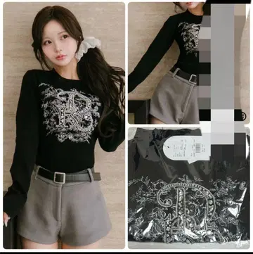 택 포함 새상품! 자수 비쥬 플라워 리브 니트탑