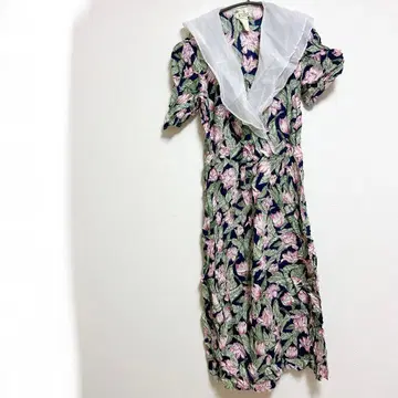 꽃무늬 롱 원피스 반팔 네이비 여성용