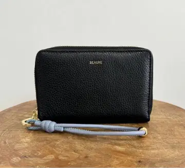 뷰레 카우 가죽 핸드 스트랩 포함 바이컬러 라운드 B7 지갑 블랙