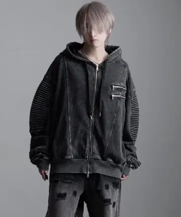 UNDERGROUND 절개 바이커 ZIP 후드티 블랙