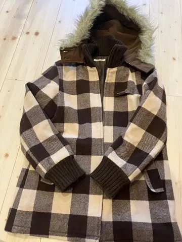 cantwo 후드 부착 체크 무늬 자켓 아우터 점퍼