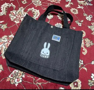 CUNE 토끼 로고 다크 데님 토트백