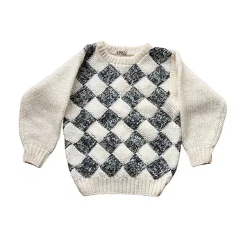 [새상품급] 아이보리/블랙 다이아몬드 패턴 따뜻한 도톰 니트 스웨터