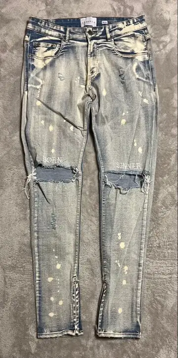 LANKIZE 슬림핏 데님 데미지 가공 데님