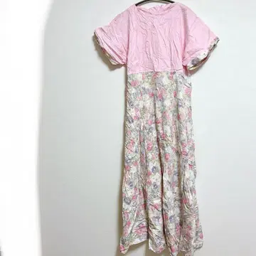 핑크 꽃무늬 반팔 롱 원피스 여성용
