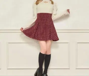 플레어 스커트 [ apres jour ] 트위드 반짝이 라메 레드