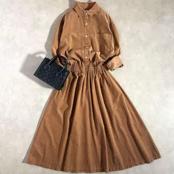 어반 리서치 도어스 코듀로이 셔츠 원피스 면 브라운 카멜