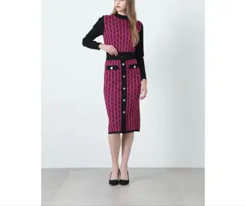 핑키앤다이안 바이컬러 자카드 니트 원피스