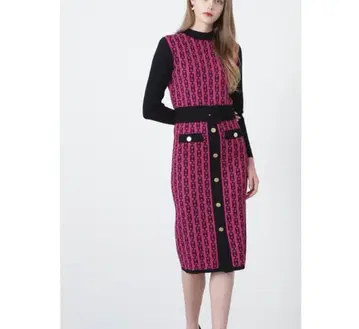 핑키앤다이안 바이컬러 자카드 니트 원피스