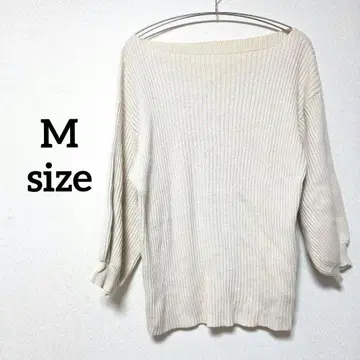 패턴 토르소 니트 리브 벌룬 슬리브 보트넥 아이보리