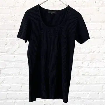 모가 리브 니트탑 반팔 블랙 슬림 심플 모노톤